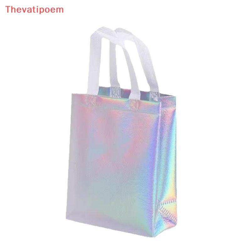 [Thevatipoem] Iridescent Holographic Gift Bags With Handles Non-Woven Shopping Bags Portable Rainbow