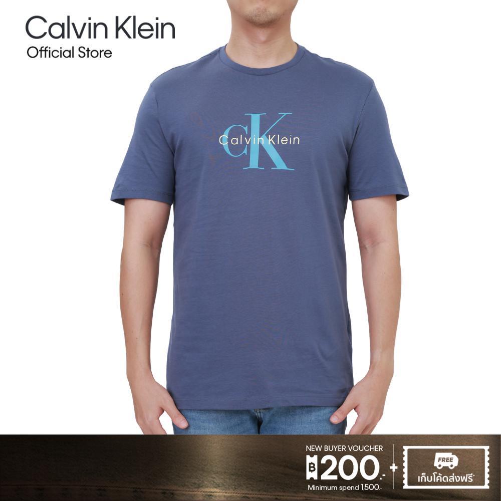 CALVIN KLEIN เสื้อยืดคอกลมผู้ชาย Monogram logo ทรง Regular รุ่น 4RB861G XL7-สี Blueberry