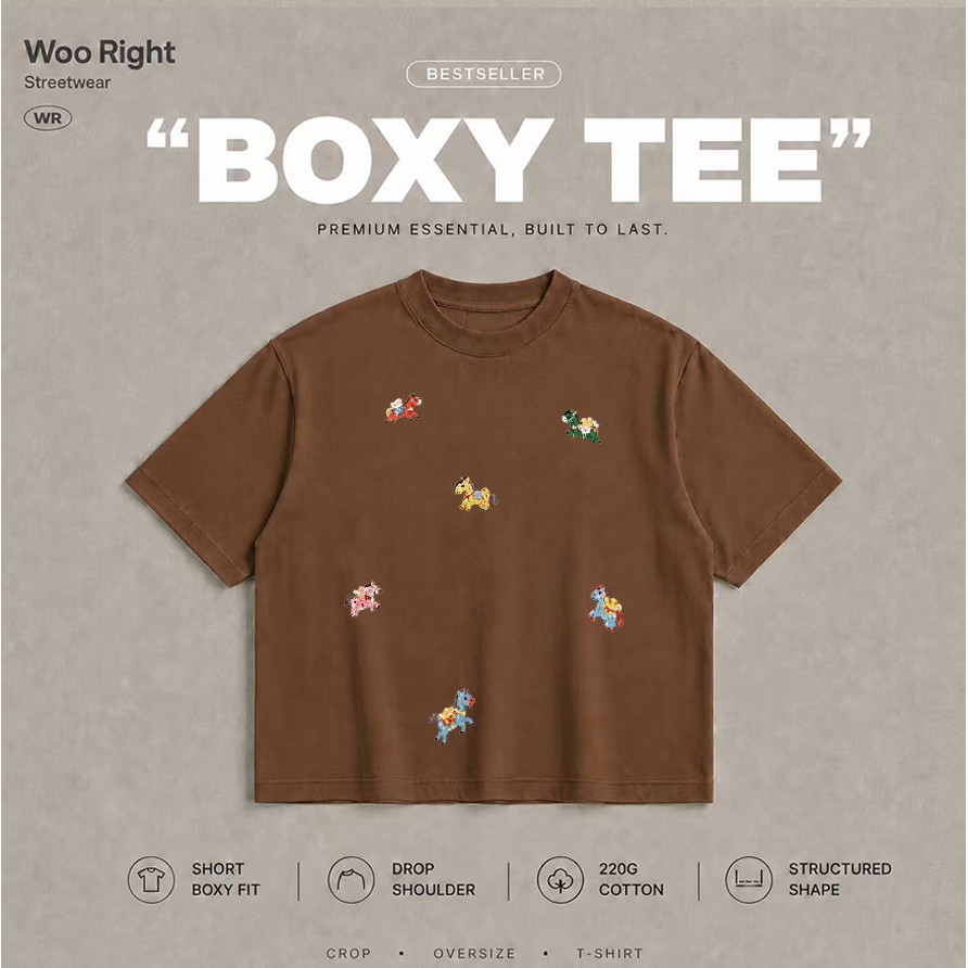 Woo Right تيشيرت رجالي Boxy Crop بطباعة نصية