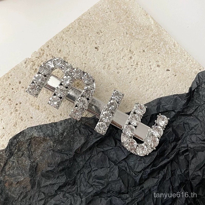 0913-YWGM-PT European and American Internet Celebrity Style Miu Letter Hair Clip Geometric Inlaid Di