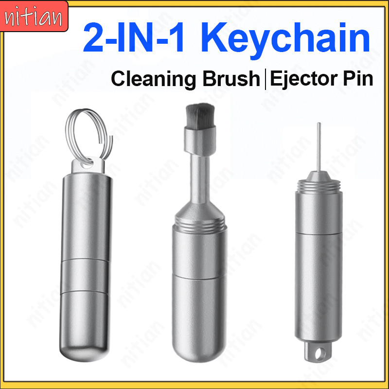 2 in 1 แบบพกพามัลติฟังก์ชั่หูฟังแปรงทําความสะอาดซิมการ์ดถาด Ejector Pin พร้อมพวงกุญแจโทรศัพท์ช่องเสียบการ์ดเครื่องมือทําความสะอาด