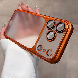 หรูหรา Cosmic สีส้ม Electroplated Frosted Ultra-thin สําหรับ iPhone 17 Pro Max 16 15 14 13 Pro Max ปลอกเลนส์ป้องกันฟิล์มโปร่งแสงกันกระแทก PC Hard Cover