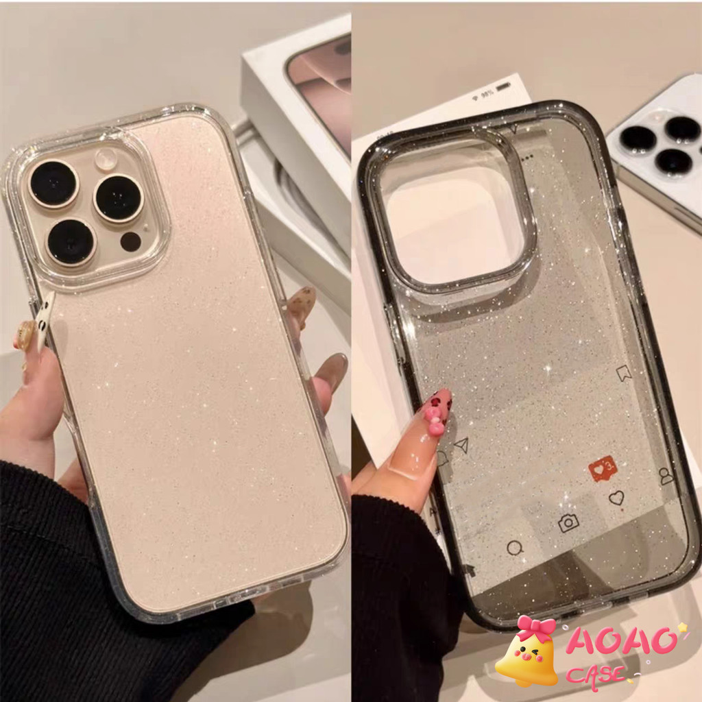 เคสไอโฟน15 13 สำหรับ IPhone 16 15 13 11 14 12 Pro Max 16 7 6 8 15 14 Plus XR X XS แป้งฝุ่นกลิตเตอร์หรูหราเรียบง่ายแฟชั่น