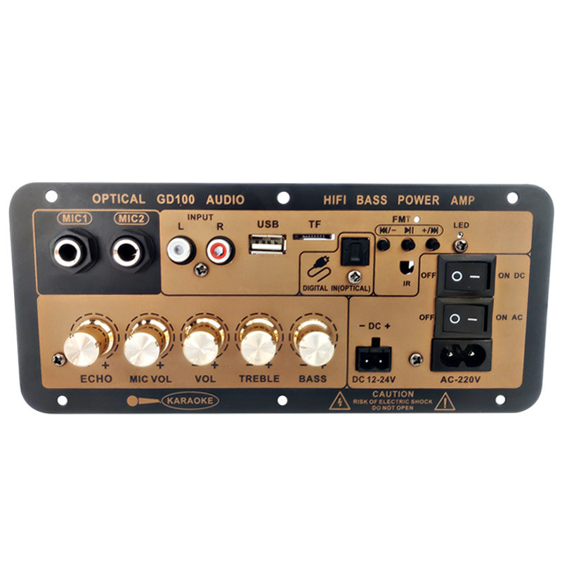 แอมป์จิ๋ว ด้วยแก้วใยนำแสงGD100 220V 12V 24V 1200W Bluetooth 5.0เครื่องขยายเสียงซับวูฟเฟอร์ Dual ไมโค