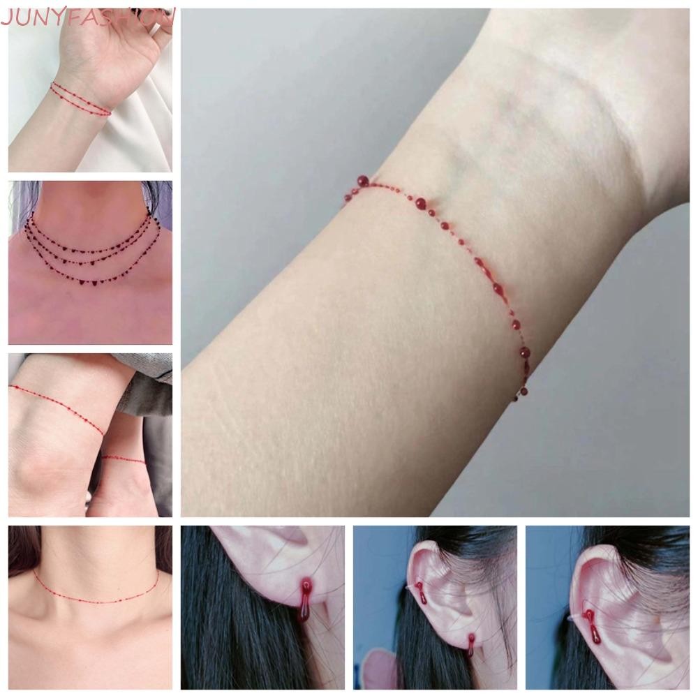 JUNYFASHION Gothic Blood Drop Necklace, Cross Necklace Clavicle Chain Jewelry Gothic Blood Drop ต่าง