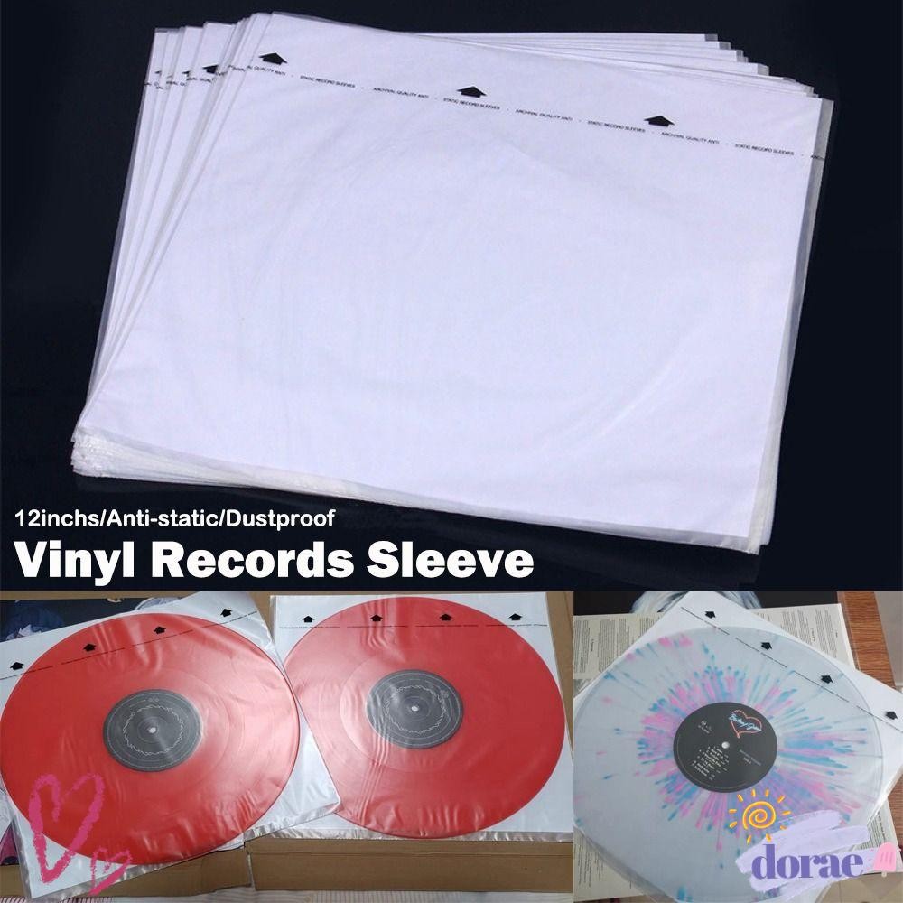 DORAE Vinyl Records Sleeve, 12 นิ้ว White LP Vinyl Record Cover,ที่มีประโยชน์ Resealable Inner Recor