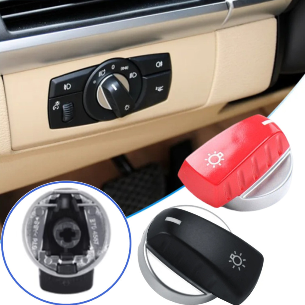 อุปกรณ์ตกแต่งภายในรถยนต์ไฟหน้าสวิทช์หมุนลูกบิดปุ่มเปลี่ยนหมวกเหมาะสําหรับ BMW 5 Series E60 X5 X6 E70