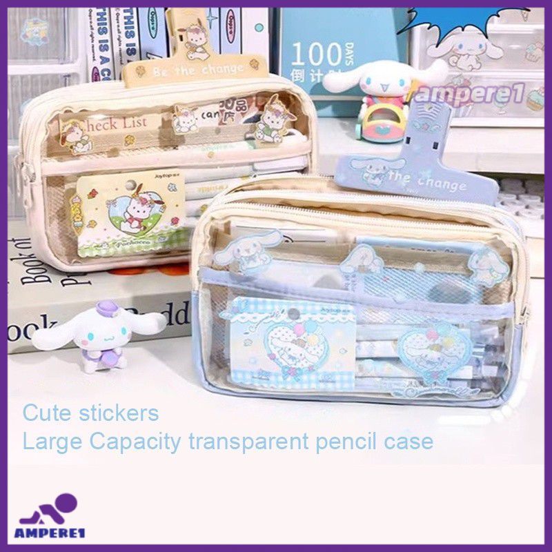 กล่องดินสอใส Sanri ความจุขนาดใหญ่ กระเป๋าใส่ดินสอ PVC ใส ลาย Cinnamoroll สุดน่ารัก มายเมโลดี้ คุโรมิ กระเป๋าใส่ดินสอกันน้ำ กระเป๋าเครื่องเขียน -AME1