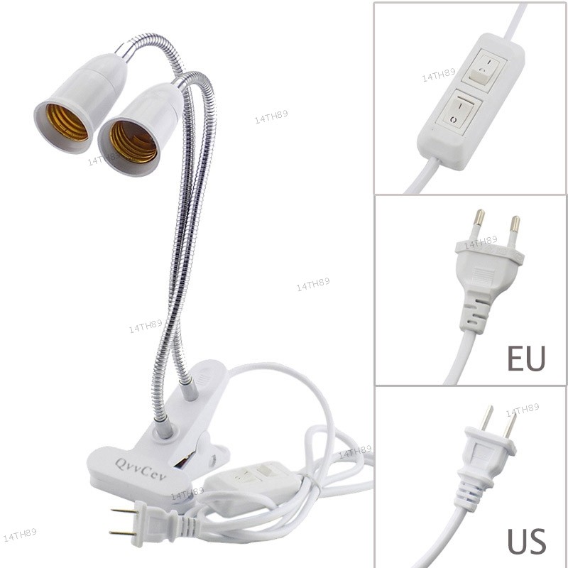 ผู้ถือแสงแบบยืดหยุ่น 360 องศาคู่หัวคลิปพร้อมสวิตช์หลอดไฟ E27 ซ็อกเก็ตสําหรับ LED Grow Light 14TH89