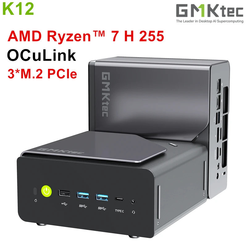 GMKtec NucBox K12 Gaming Mini PC AMD Ryzen 7 H 255 OCuLink USB4 2 * DDR5 3 * PCIe 2*2.5G LAN RGB คอม