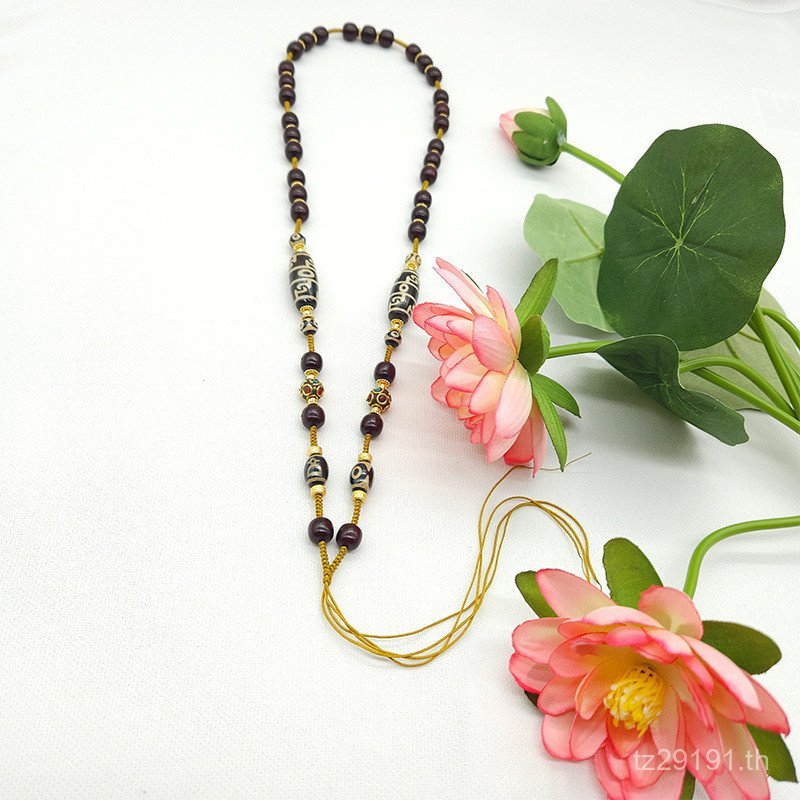 สร้อยคอมือสองสไตล์ทิเบต พร้อมลูกปัด Dzi, Star Moon, Bodhi และ Cinnabar ขนาด 10 เมตร เหมาะสำหรับงานศิ