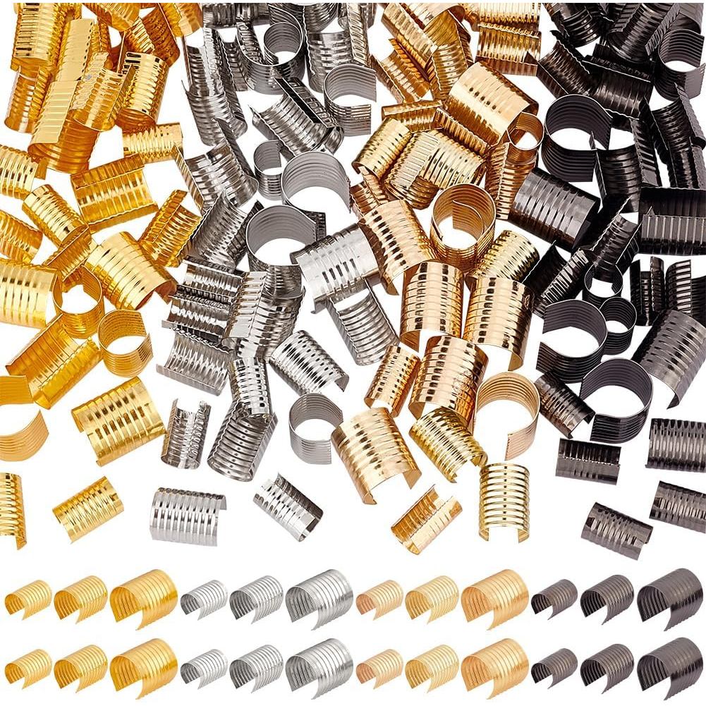 PH PandaHall 120 ชิ้น 4 สีหนังคลิปเชือก 3 ขนาดทรงกระบอก Crimp ลูกปัด End Caps Fastener เปิด Crimping
