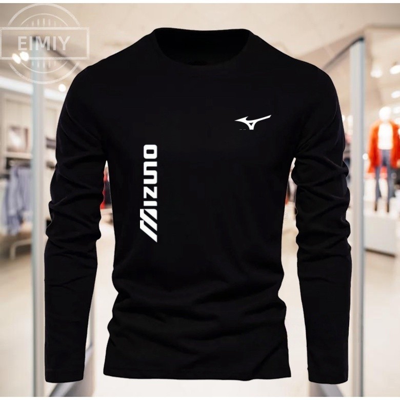 MIZUNO เสื้อยืดแขนยาวคอกลม สำหรับการออกกำลังกายและการแต่งตัวลำลอง ทำจากเนื้อผ้า 100% Premium Cotton