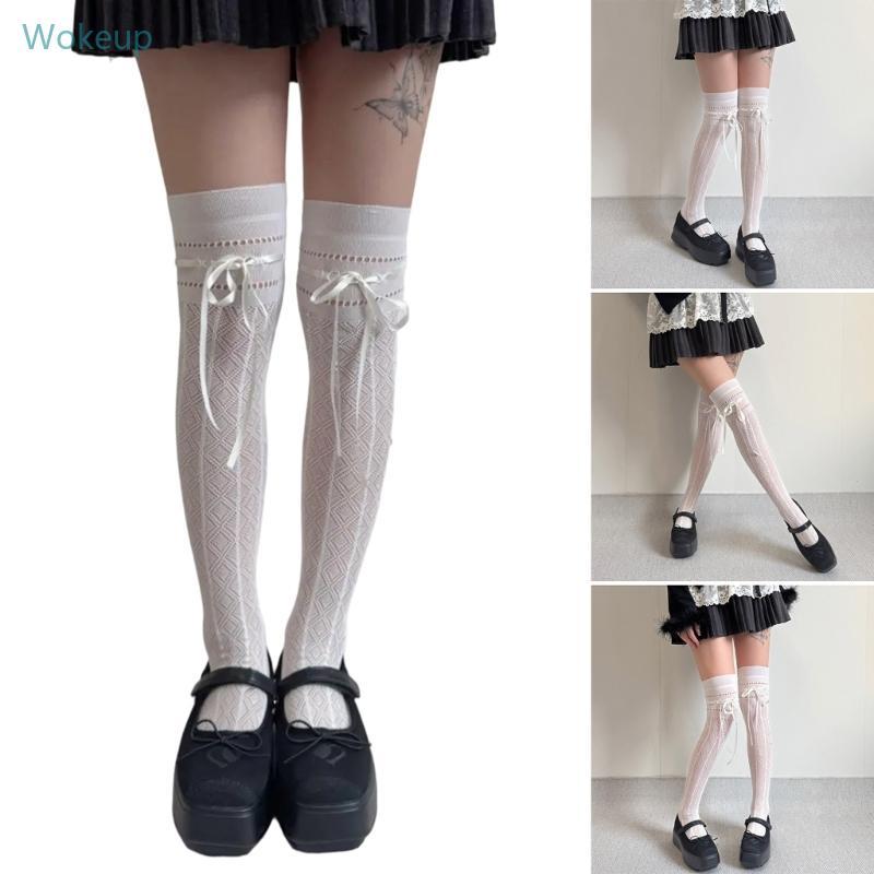 WOKE Ballet Laces Up Over the Knee Socks กันกระแทกดี แบบตาข่ายอินเทรนด์