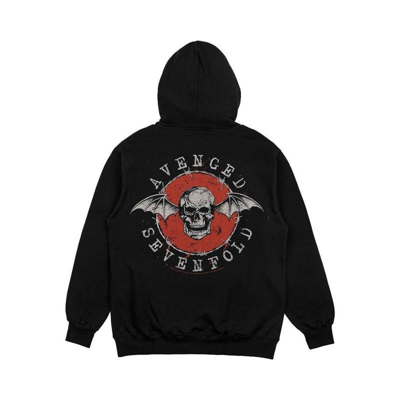 เสื้อจั๊มเปอร์ มีฮู้ด ลาย Avenged Sevenfold Logo สีแดง A7X ยืดเปล่า ผ้า cotton 100% ยับยาก M-3XL