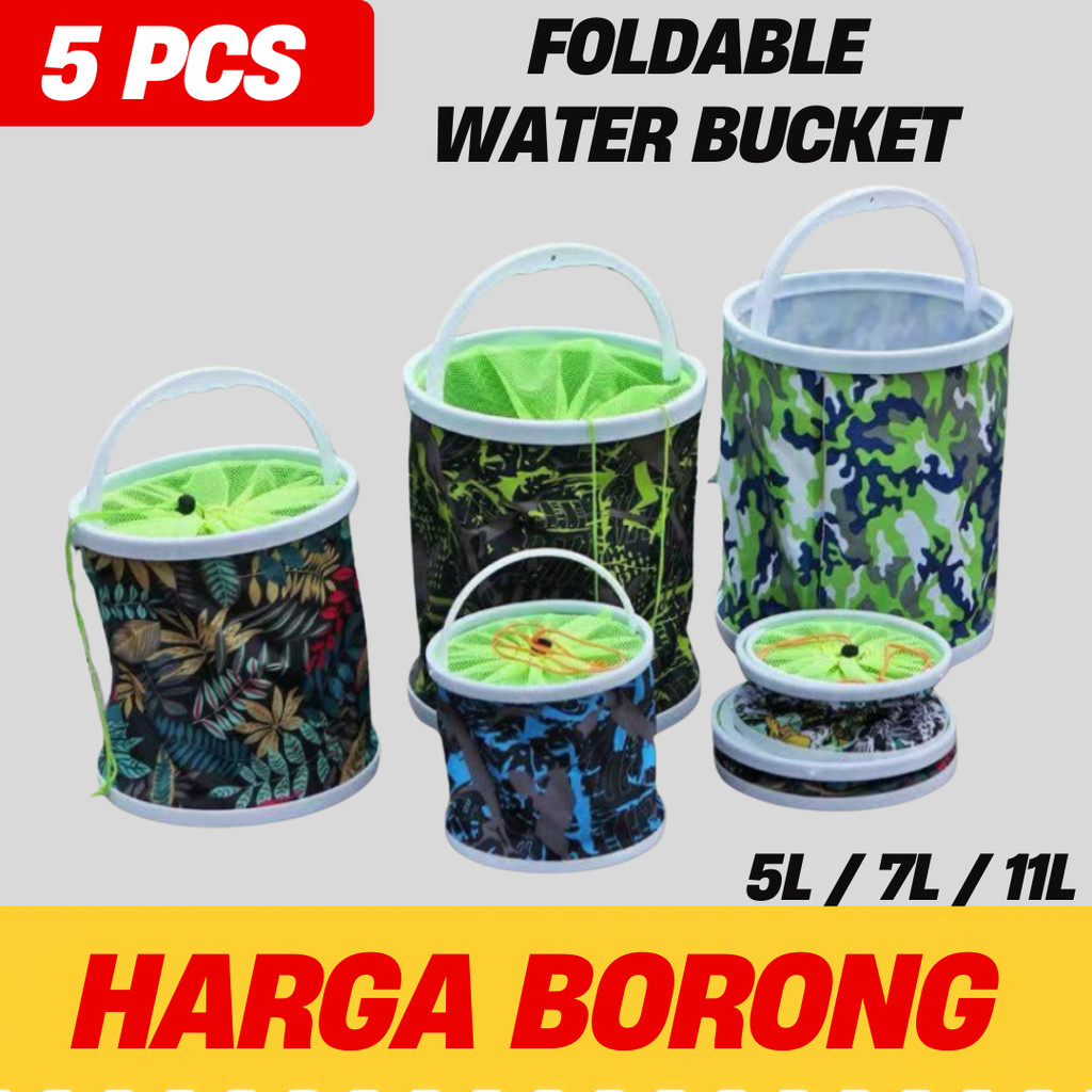 5pcs Baldi Lipat Pancing 5L/7L/11L ถังน้ําพับได้ตกปลา Pail กลางแจ้งล้างรถ Cuci Kereta Camping ตะกร้า