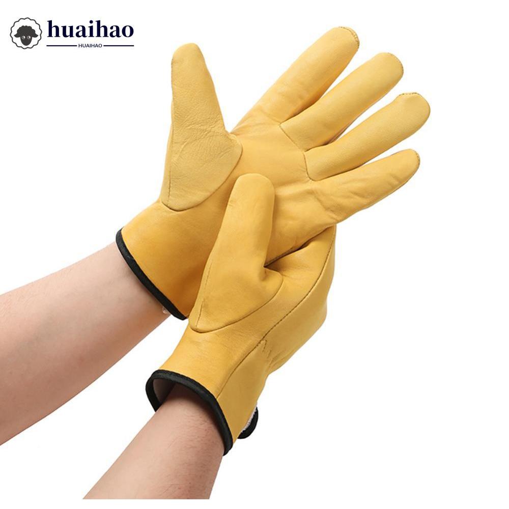 HUAIHAO 1 คู่ถุงมือทํางานหนังแกะนุ่มหนังขับรถฟาร์มสวนเชื่อมความปลอดภัยป้องกันความปลอดภัยถุงมือช่าง H