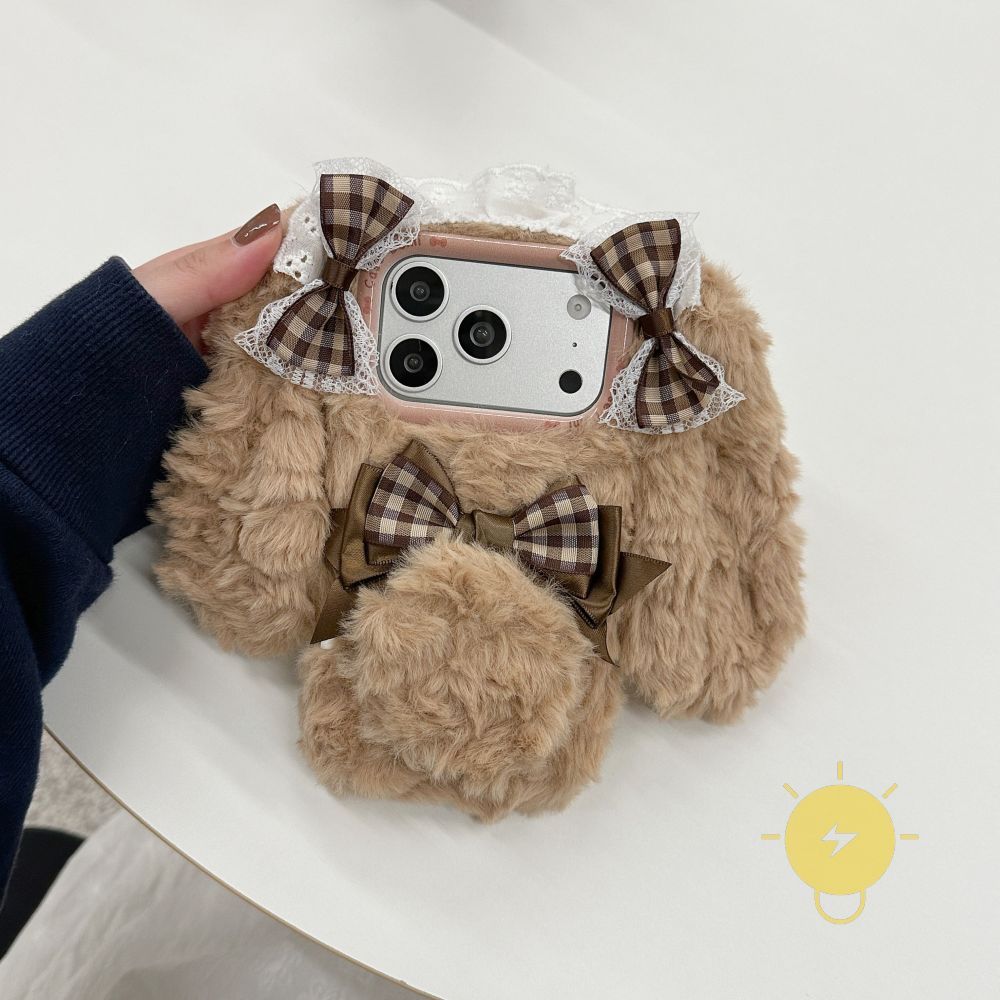 For เคสไอโฟน Accessories TPU Butterfly Grid Plush เคส Phone Case For iPhone 17 Pro Max 16 15 14 13 Cover  Aesthetic Korean Cute