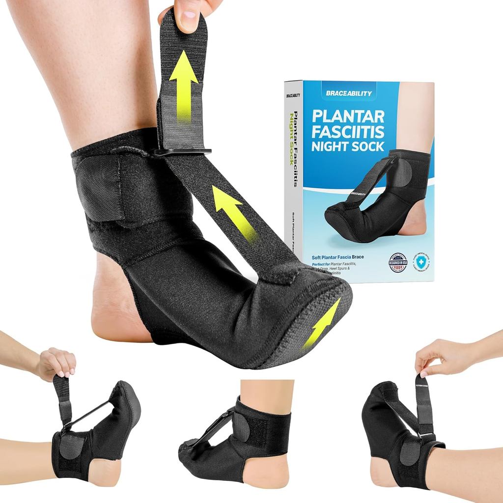 BraceAbility Plantar Fasciitis Night Splint Sock - Soft Plantar Fascia Brace สําหรับ Sleeping, Achil