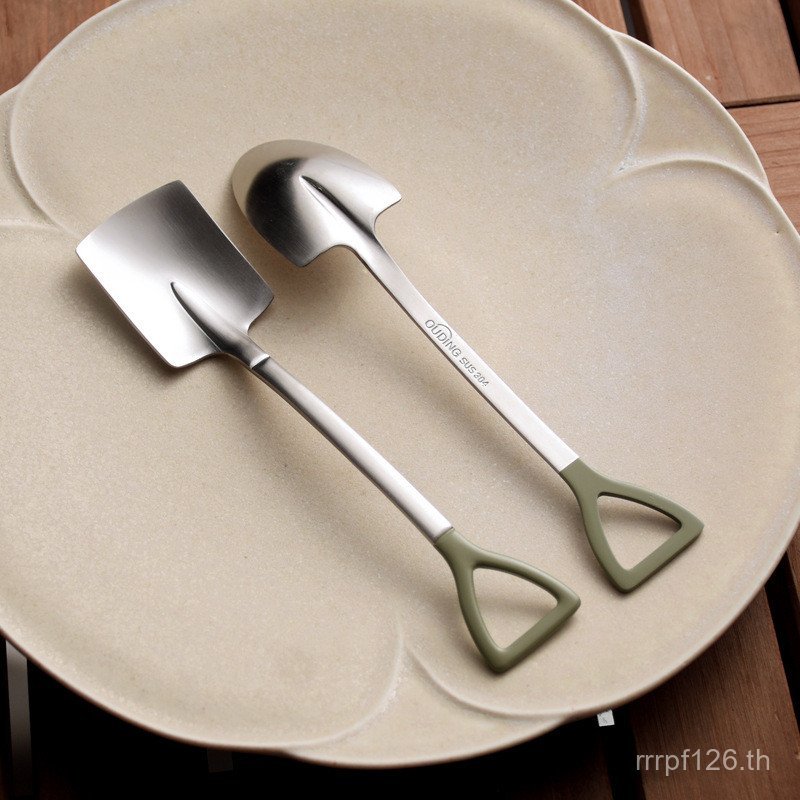 สแตนเลสกองทัพเด็กขนมสีเขียว304ย้อนยุคที่ไม่ซ้ํากันแตงโมขุดกินช้อนกลางแจ้งเหล็กขนาดเล็กช้อน VOQE