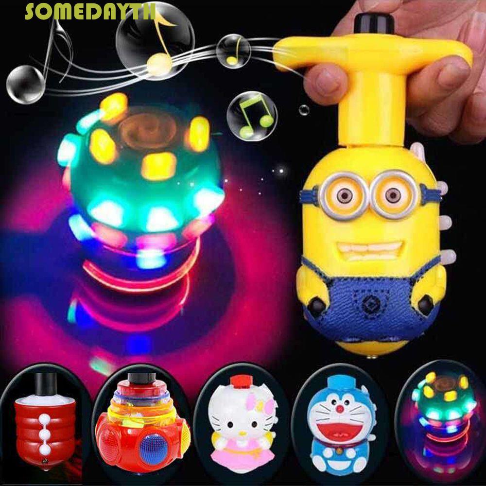 SOMEDAY Spinning Top ของเล่นคลาสสิก Glow At Night การ์ตูน Gyro ของเล่นเพลง Gyro ของเล่นเด็กเด็กของขวัญของเล่น LED กระพริบ Light