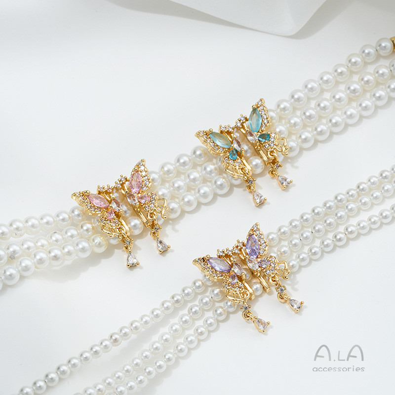 สร้อยคอมุกทำเอง ประดับแซฟไฟร์และทองคำ 14K คงทนสีนาน พร้อมตกแต่งด้วยหัวจี้และลูกปัด 61TT