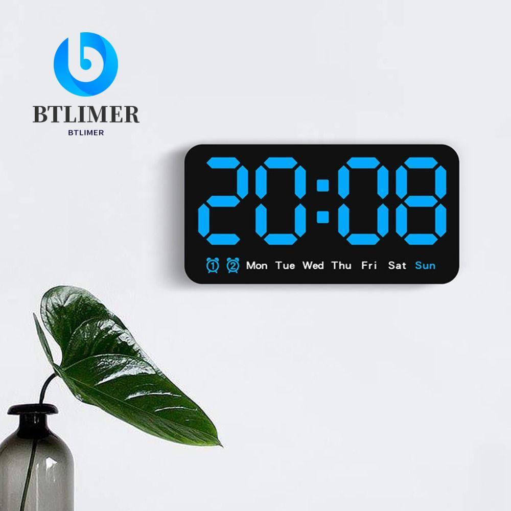 BTLIMER นาฬิกาแขวนอิเล็กทรอนิกส์, นาฬิกา LED ดิจิตอลอเนกประสงค์ติดผนัง, นาฬิกาตั้งโต๊ะแสดงวันที่อุณหภูมิ DST บ้าน