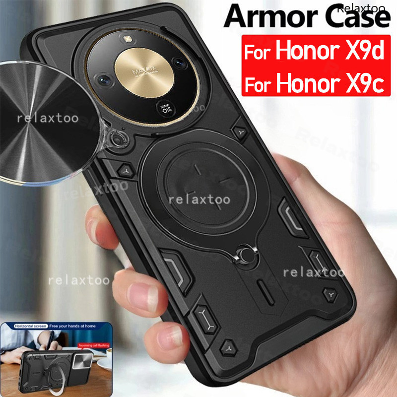 ปลอกสําหรับ Honor X9d X9c X9 d HonorX9d HonorX9c สมาร์ท X9dSmart X9CSmart 5G โลหะผู้ถือแหวนแม่เหล็กกันกระแทก Hard เคสโทรศัพท์ Push เลนส์กล้องป้องกันปกหลังปลอก