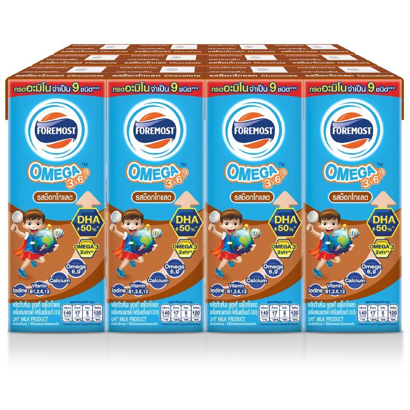 โฟร์โมสต์โอเมก้าช็อคโกแลต 180มล. แพค 12 Foremost Omega369 UHT Chocolate 180ml. Pack 12 [หมายเลขบาร์โค้ด 8850188903844 ]