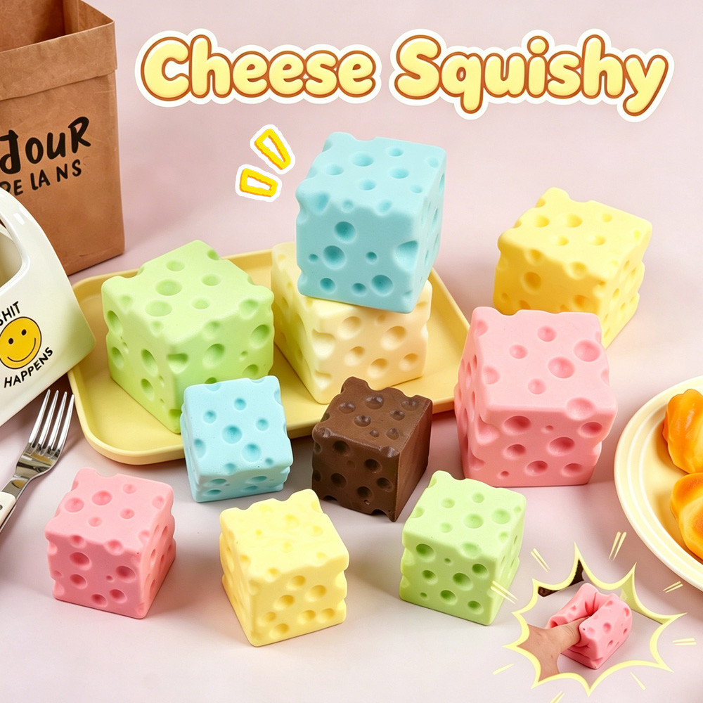 Mini PU ชีส Squishy Cube จําลองอาหารรูปร่าง Soft Sensory Leisure Squeeze Play ของเล่น