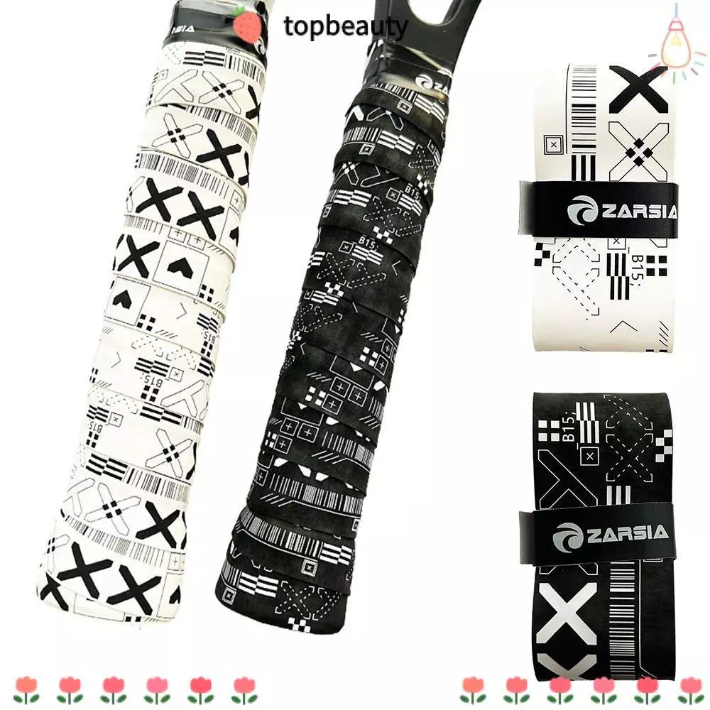 TOPBEAUTY ไม้แบดมินตัน Overgrips, สีดําสีขาวพิมพ์เทนนิส Racquet Sweatband, Breathable Matte Sport Supplies เทนนิส Paddle Non-Slip Grip เทป