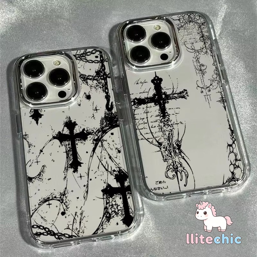 Cool Dark Gothic Cross Mark เคสโทรศัพท์สําหรับ iPhone 17 16e 16 15 14 13 12 11 Pro Max X XS XR โปร่งใสนุ่มกันกระแทก