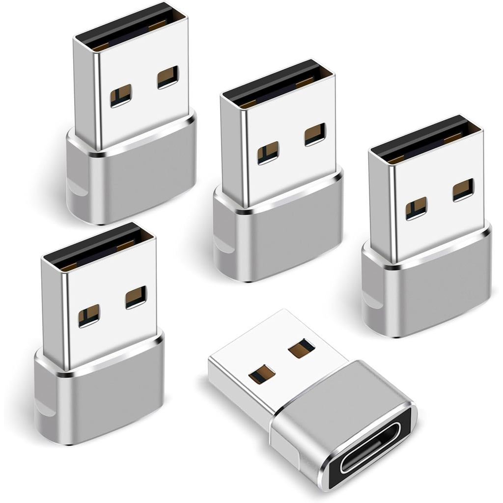 อะแดปเตอร์ USB C Female to USB Male, 5 แพ็ค, Type C to USB A Charger Converter สําหรับ iPhone 16 15 