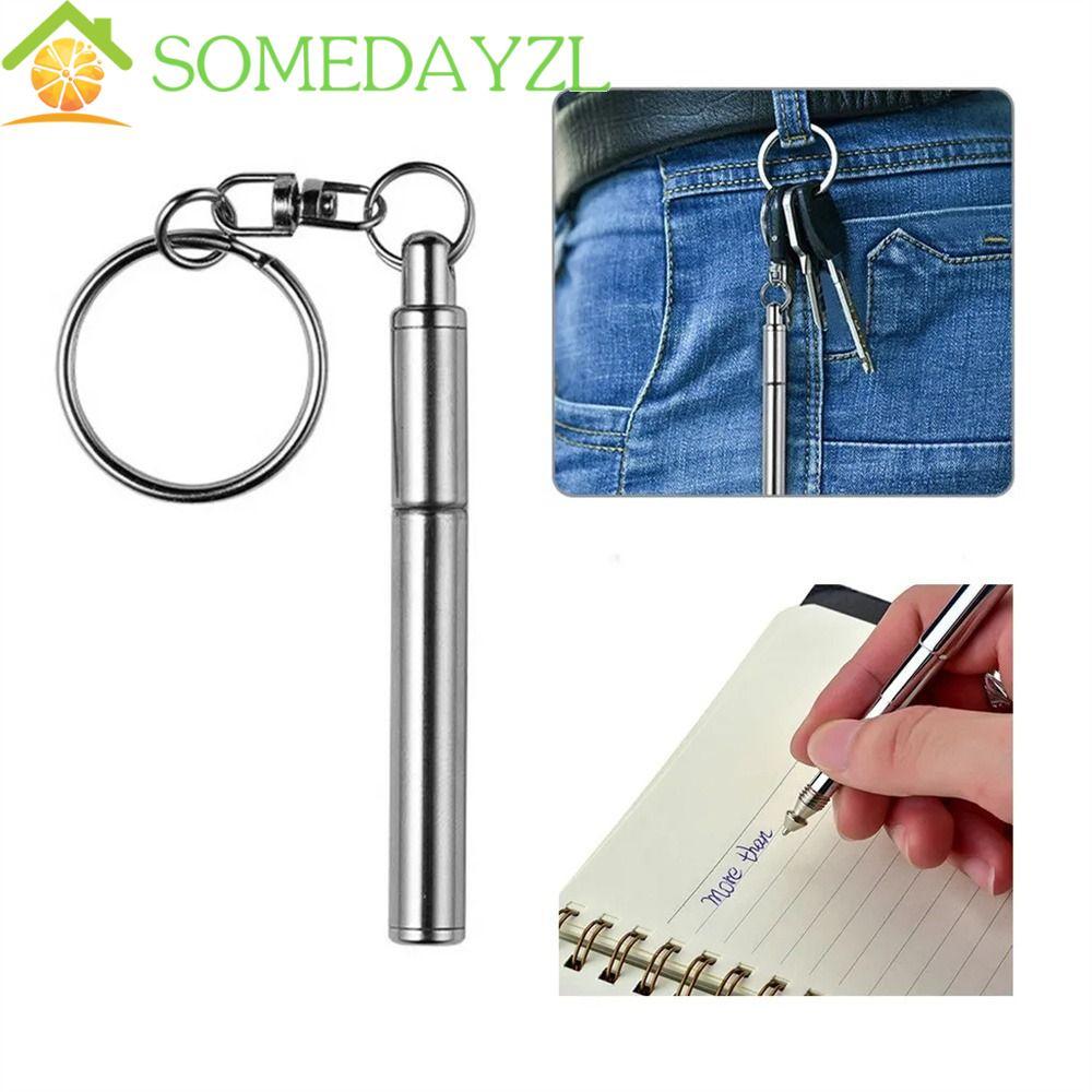 SOMEDAYZL ปากกาอเนกประสงค์แบบยืดหดได้, พวงกุญแจโลหะปากกาลูกลื่นขนาด 6.3 ซม., ปากกาเขียนมือขนาดเล็กสีเงิน ดีไซน์พวงกุญแจสําหรับโรงเรียนและสํานักงาน
