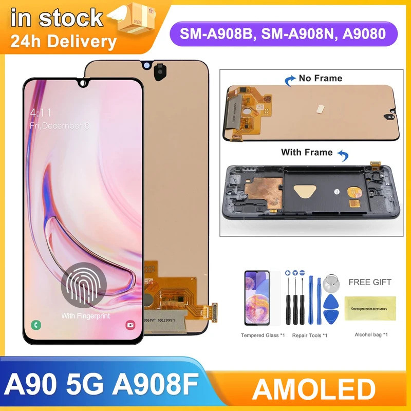 AMOLED 6.7 "A90 5G หน้าจอ,สําหรับ Samsung Galaxy A90 5G A908 A908B A9080 จอแสดงผล Lcd Touch Screen D