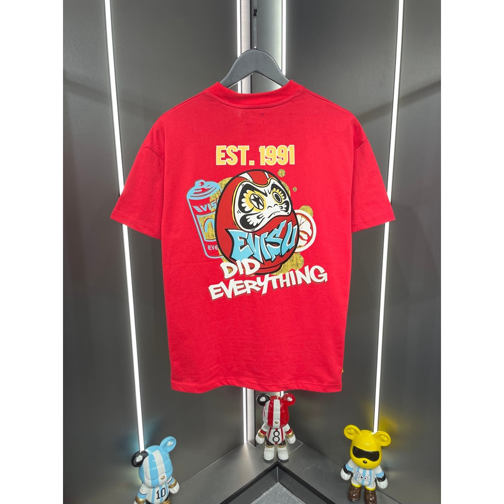 EVISU/God of Fortune 2026 คลาสสิกรอบคอแขนสั้นเสื้อยืดผู้ชายผู้หญิงสไตล์แฟชั่นสบายๆขนาดใหญ่ Basic สบา