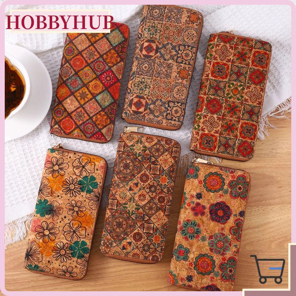 HOBBYHUB กระเป๋าสตางค์ผู้หญิง,แบบพกพาช่องใส่การ์ดหลายช่องกระเป๋าใส่เหรียญ,ลายไม้หนัง PU ความจุขนาดใหญ่กระเป๋าเงินหญิง