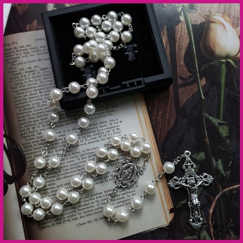 (ส่วนลดสูง)aodysin.th 8 มม.ลูกปัดอธิษฐานสร้อยคอ Mary Jesus สําหรับจี้ข้ามสร้อยคอคาทอลิกศาสนา Je