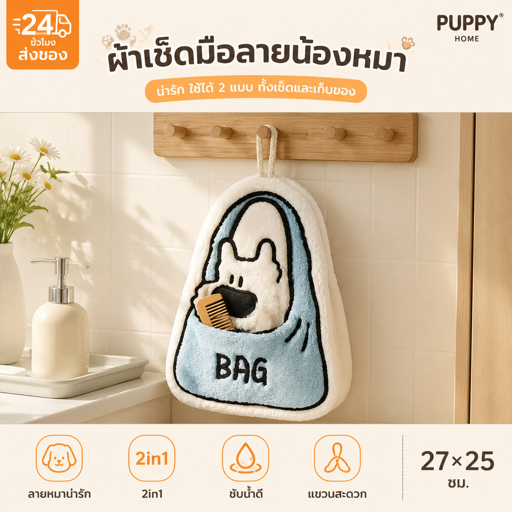 ผ้าขนหนูแขวนลายน่ารัก ผ้าขนหนูซับน้ำดี เนื้อนุ่มหนา เหมาะใช้ในห้องน้ำห้องครัว หรือเช็ดมือหลังล้างมือ