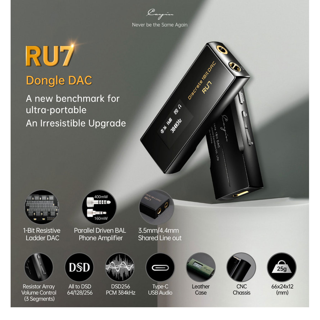 Cayin RU7 เครือข่ายตัวต้านทานแบบสมดุลเต็มรูปแบบแยกเครื่องขยายเสียง DAC 1 บิตพร้อมซองหนังแบบกําหนดเอง