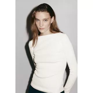 H&M(เอชแอนด์เอ็ม) เสื้อคอเรือผ้าริ๊บ Women Ribbed boat-neck top 1328441_1