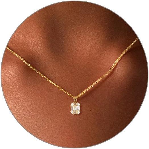 ใหม่ Luxval สร้อยคอจี้เพชรผู้หญิง,Dainty 18k Plated Choker สร้อยคอ Simple Gold เครื่องประดับของขวัญส