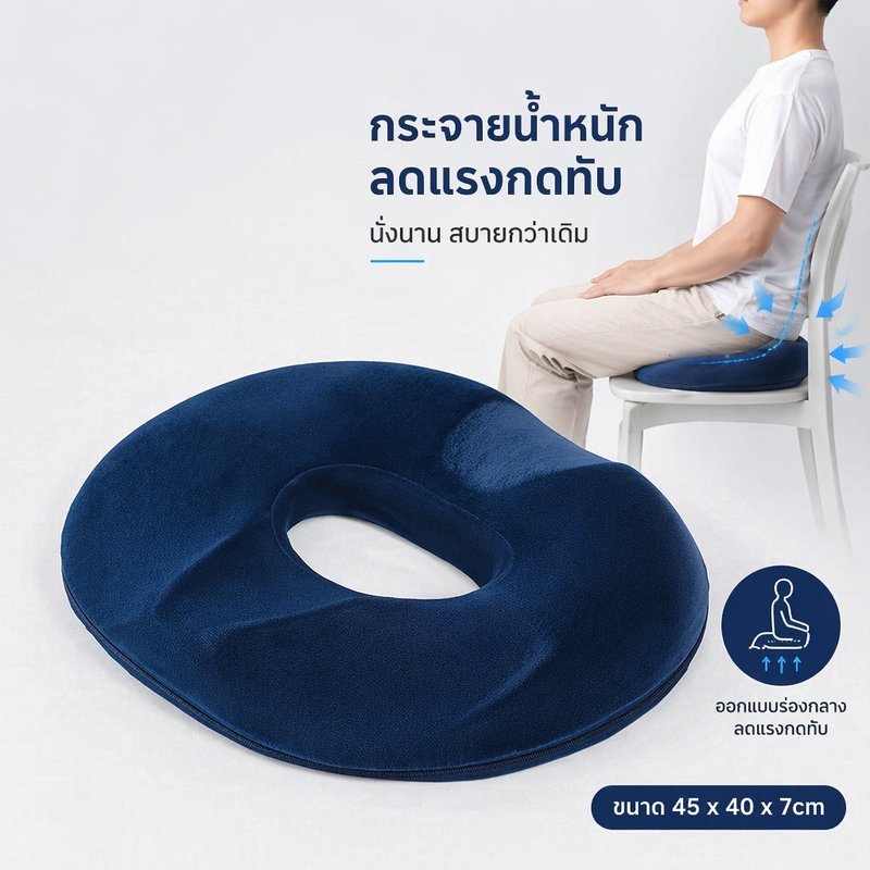 หมอนโดนัท รองนั่ง เมมโมรี่โฟม เบาะรองริดสีดวงทวาร ลดกดทับ ระบายอากาศ เบาะรองก้น