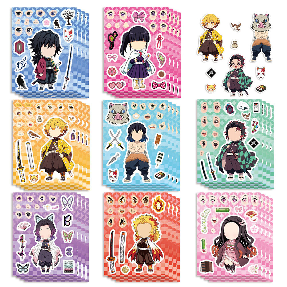 8ชิ้น ปีศาจ นักฆ่า สติกเกอร์ปริศนาการ์ตูนน่ารักและสนุกเด็กปริศนาสร้างสรรค์เปลี่ยนใบหน้าปลอกคอ ทําเอง สติกเกอร์