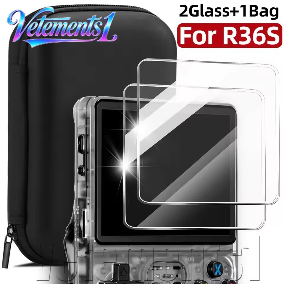 [จัดส่งฟรี] 4 IN 1 Case+Glass for R36S Game - กระจกนิรภัยป้องกันรอยขีดข่วน - Travel Carrying Storage