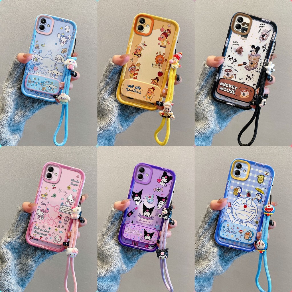 เคส Samsung A05 A06 A07 กระจกลายการ์ตูนน่ารักพร้อมขาตั้งเคสโทรศัพท์