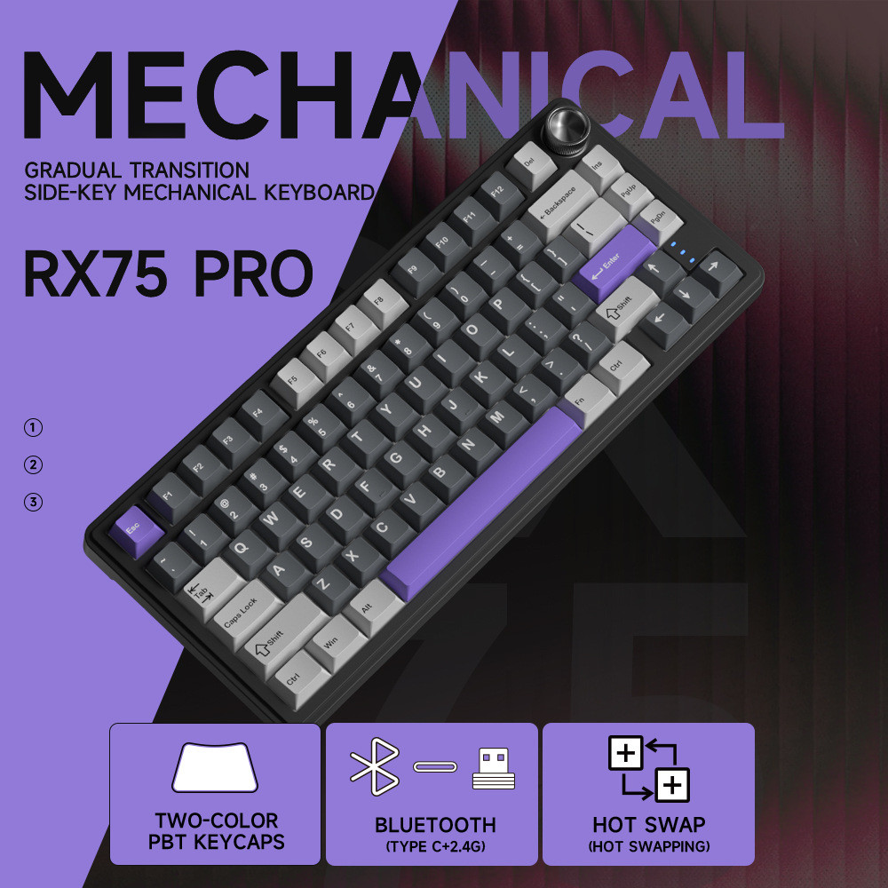 RX75 PRO เกมคีย์บอร์ดไร้สายบลูทูธสามโหมดที่กําหนดเอง PBT Keycap Office 75 คีย์บอร์ดการกําหนดค่า 5NHC
