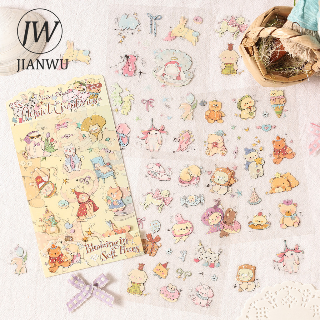 JIANWU น่ารักผลไม้ที่มีสีสันสัตว์เลี้ยง Sea Rain ดอกไม้ภูมิทัศน์วัสดุ Collage Scrapbooking PET สติกเกอร์ Creative Journal เครื่องเขียน