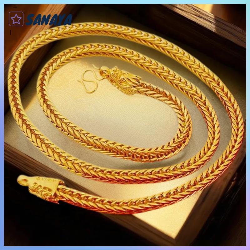 Dwi สร้อยคออัลลอยด์หัวมังกรหางจิ้งจอก6mm, สร้อยคอรูปสุนัขจิ้งจอกทรงสี่เหลี่ยมทำจากทองคำ