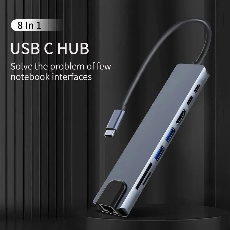 8 IN 1 USB Hub Adapter SD TF Card Reader Fast Charging สําหรับคอมพิวเตอร์และ HDMI SD Card Reader Pig
